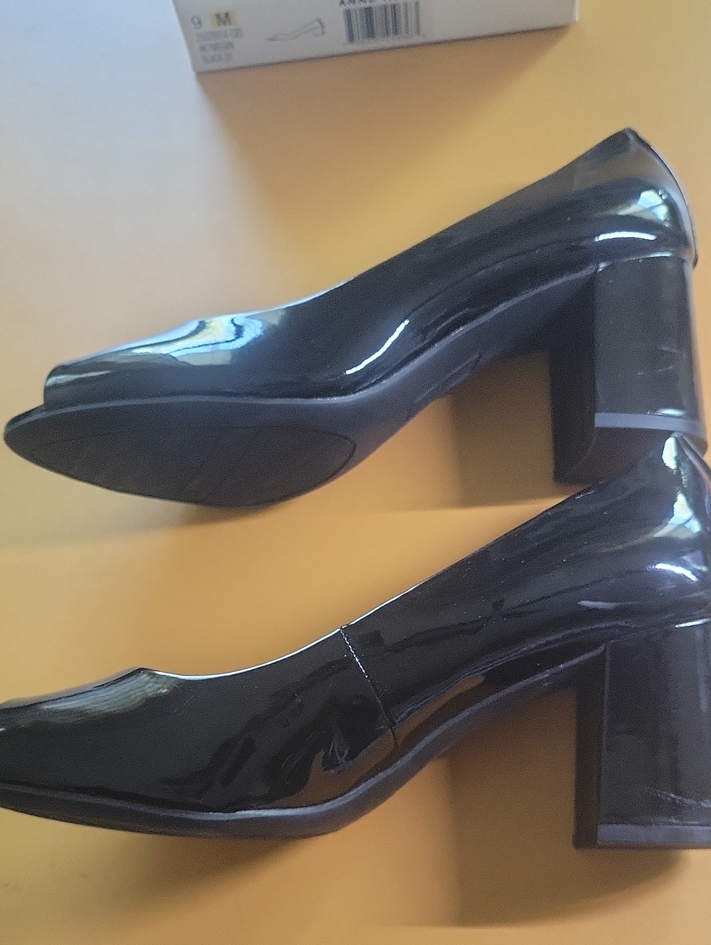 Anne Klein Black Patent Peep-Toe Block Heels - Picture 5 of 7